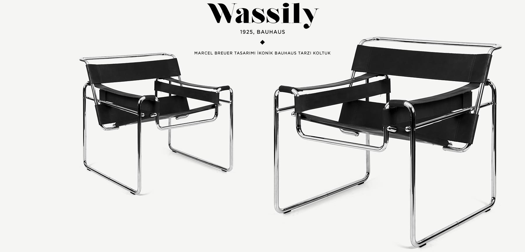 WASSILY CHAIR BAUHAUS SİYAH DERİ KOLTUK ATÖLYE BAŞKA