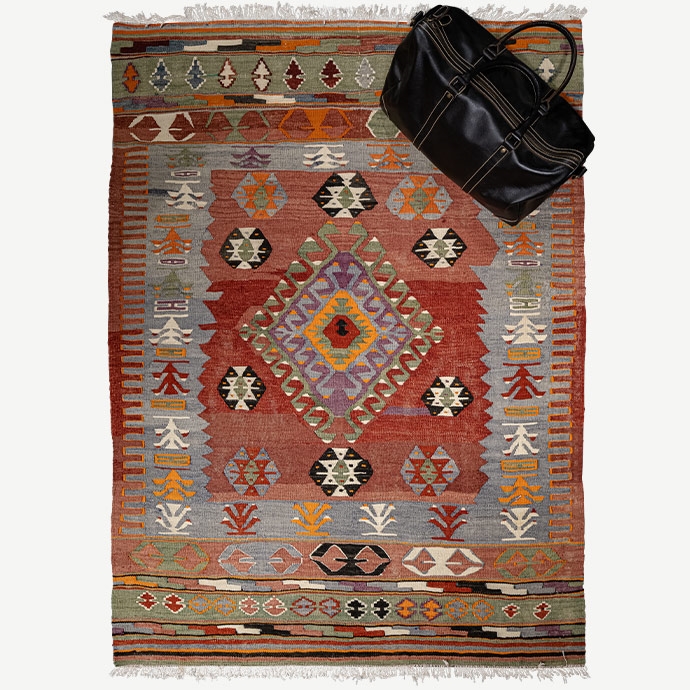 vintage uşak el dokuması kilim 2,21 m2'in resmi