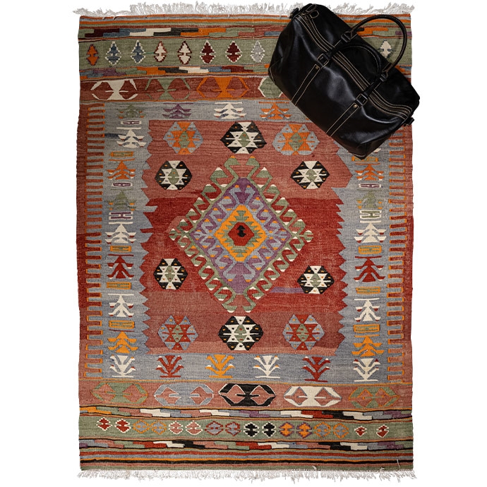vintage uşak el dokuması kilim 2,21 m2'in resmi