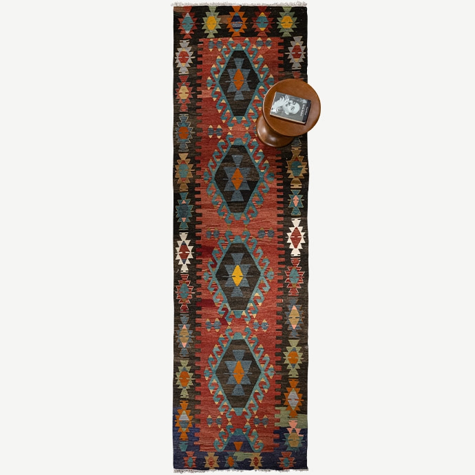 vintage denizli çal el dokuması kilim yolluk 3,12 m2'in resmi