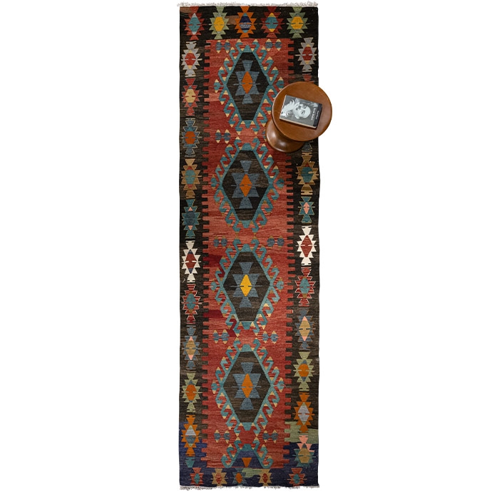vintage denizli çal el dokuması kilim yolluk 3,12 m2'in resmi