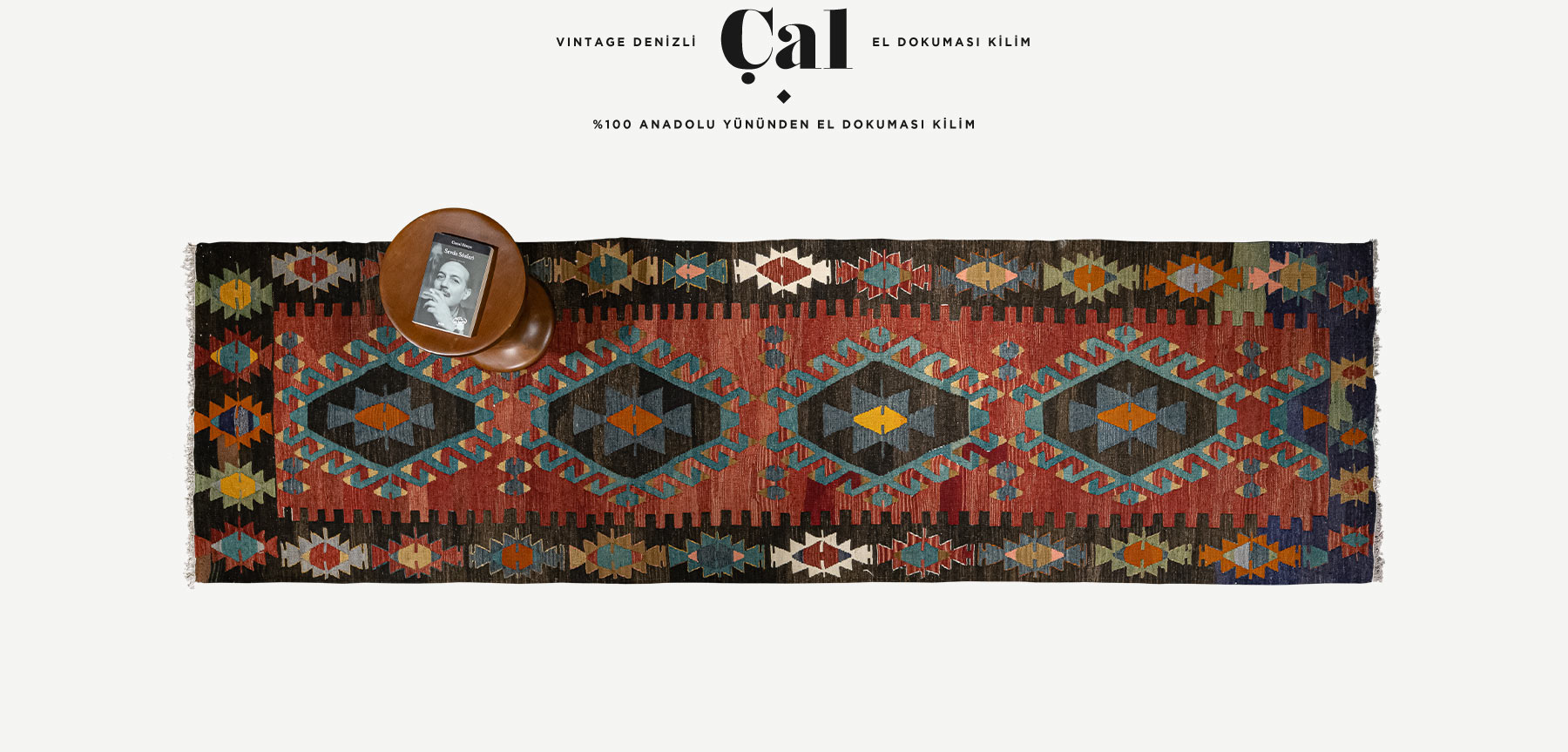 vintage denizli çal el dokuması kilim yolluk 3,12 m2'in resmi