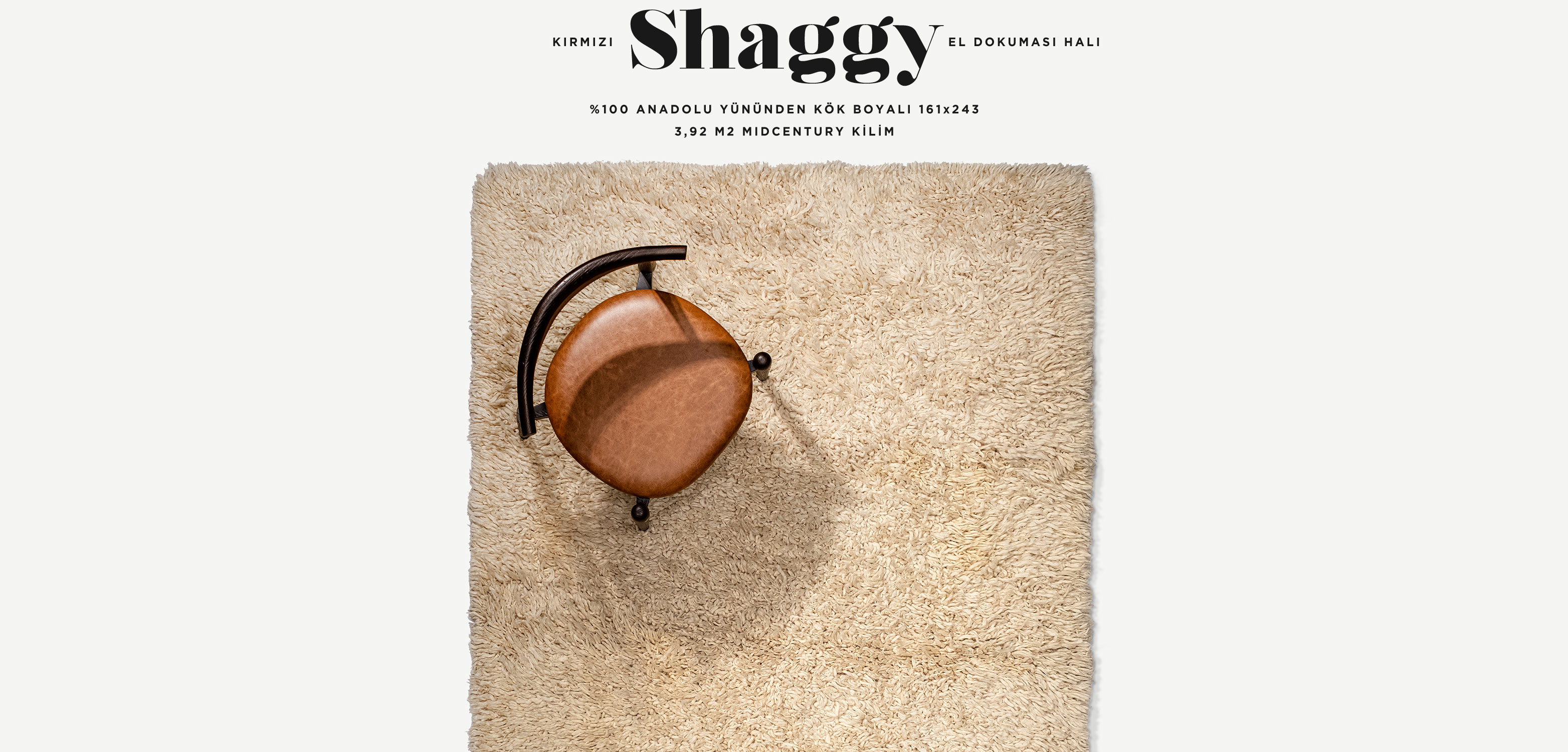 Shaggy Krem El Dokuması Yün Halı 161x243, 4,20 m2'in resmi