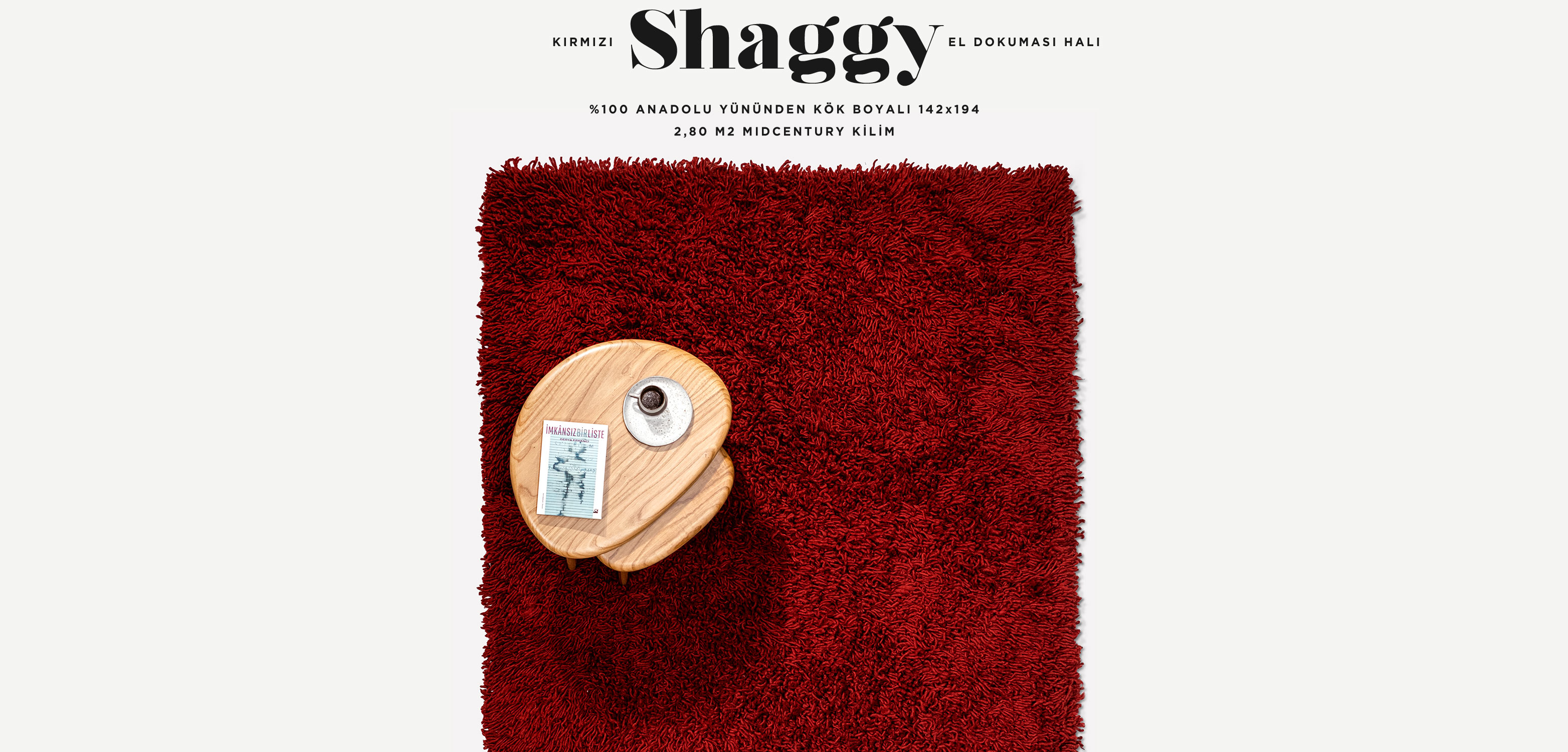 Shaggy Kırmızı El Dokuması Yün Halı 142x194, 2,80 m2'in resmi