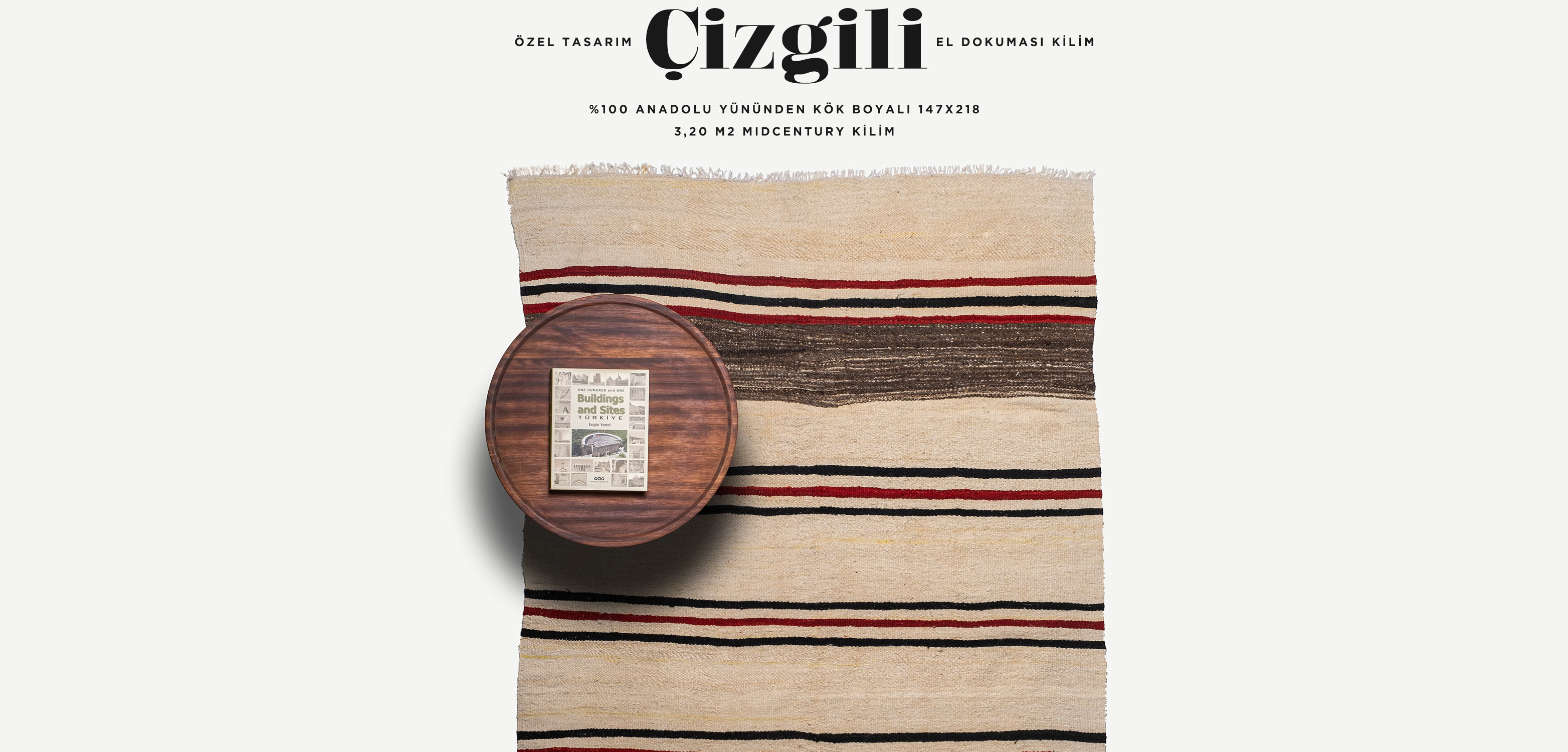 çizgili el dokuması kilim 3,20 m2'in resmi