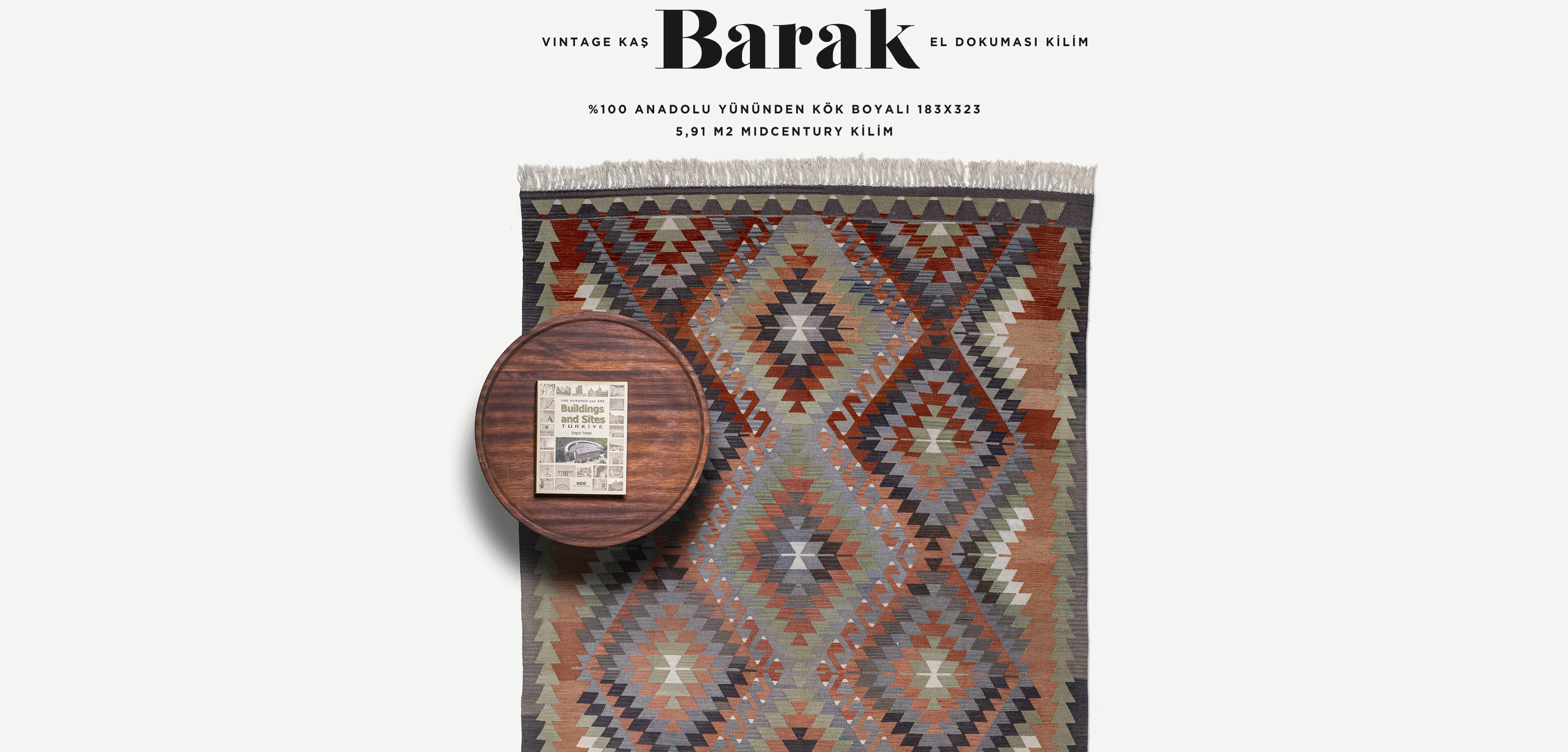 vintage kaş barak el dokuması kilim 5,91 m2'in resmi