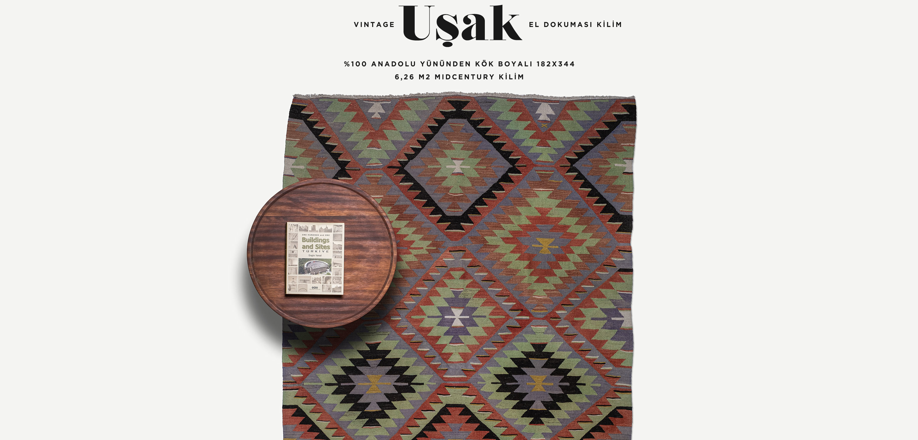 vintage uşak el dokuması kilim 6,26 m2'in resmi