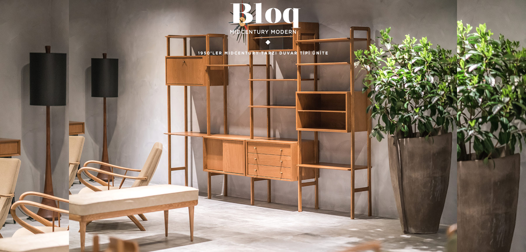 bloq midcentury kitaplık resmi