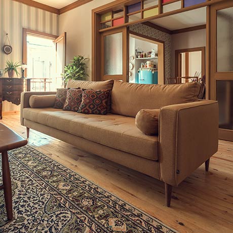 middle bold üçlü midcentury kanepe hardal resmi