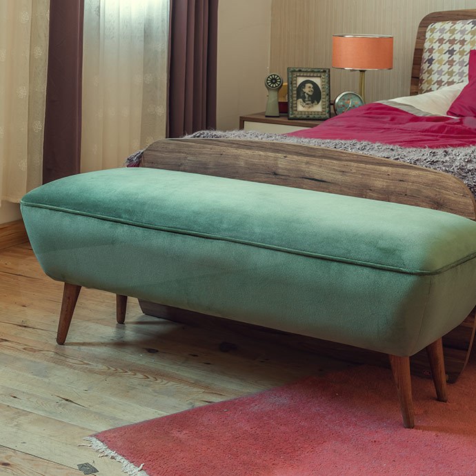 retroyal™ puffın xl turkuaz kadife bank resmi