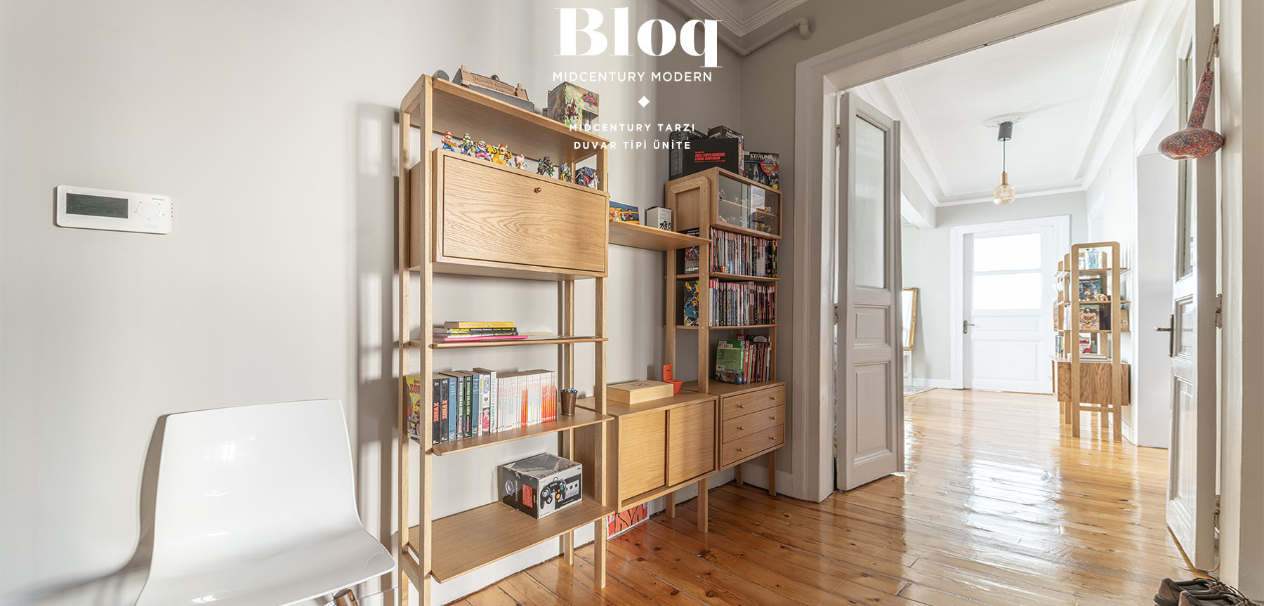 bloq midcentury 3'lü kitaplık resmi