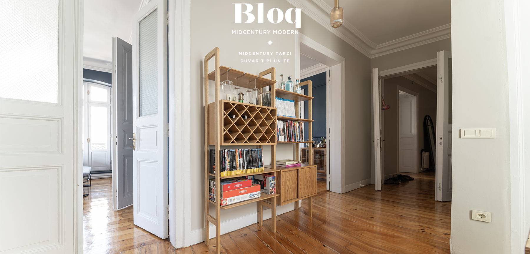 bloq midcentury 2'li kitaplık resmi
