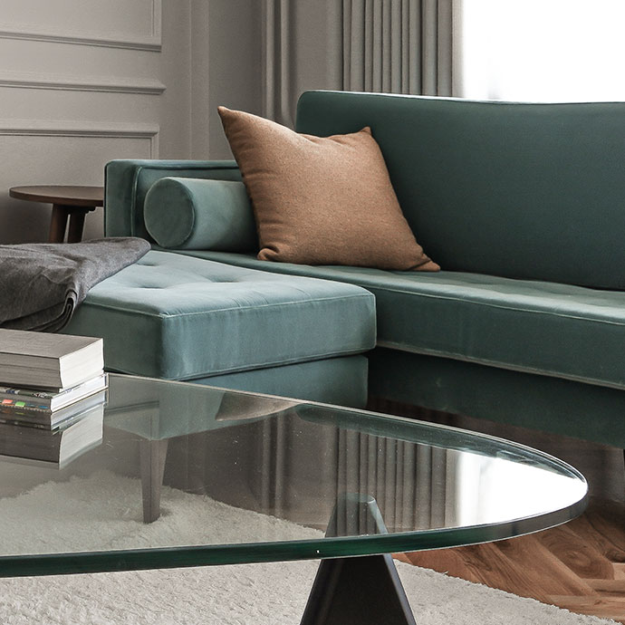 middle bold üçlü midcentury kadife kanepe resmi