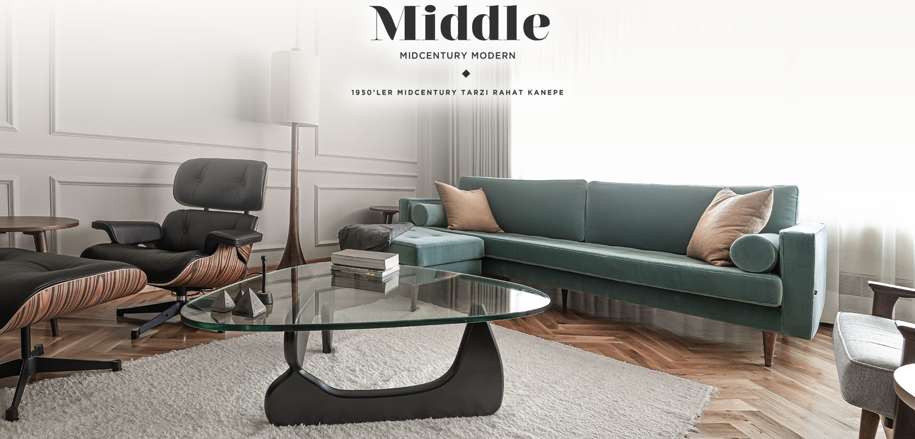 middle bold üçlü midcentury kadife kanepe resmi