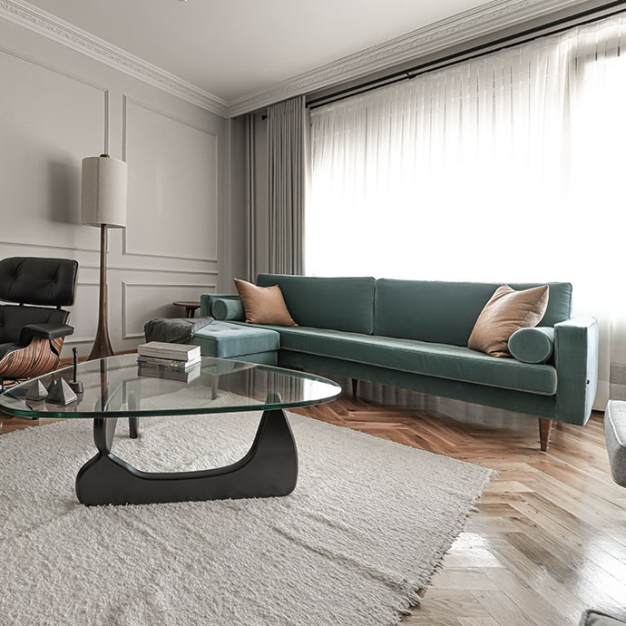 middle bold üçlü midcentury kadife kanepe resmi