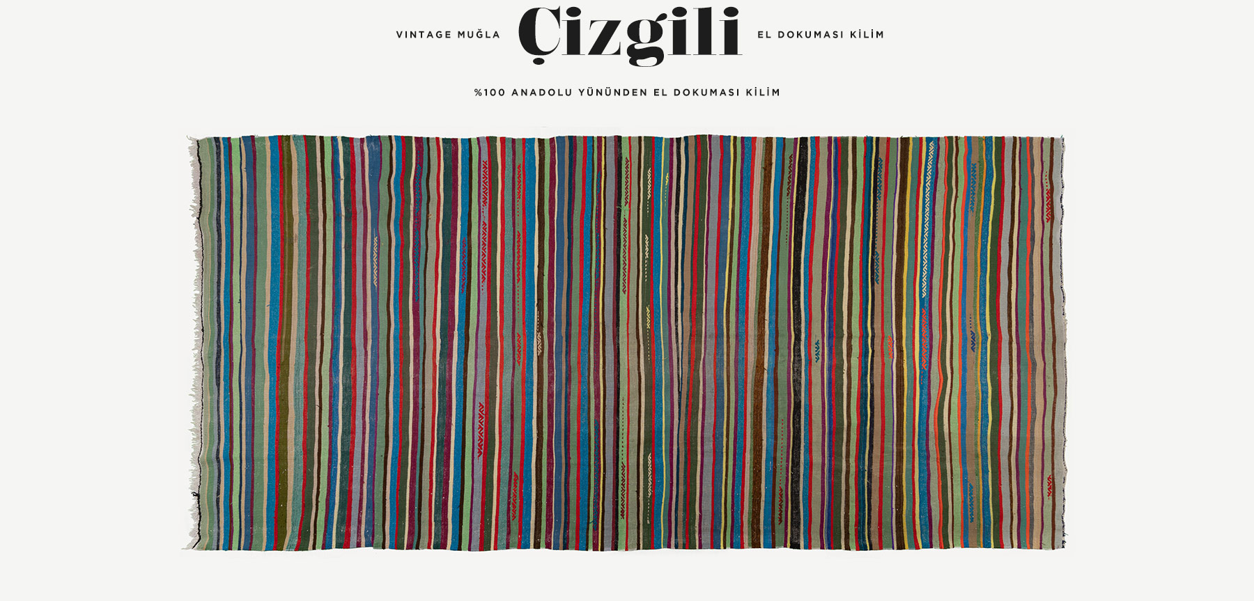 vintage muğla çizgili cicim el dokuması kilim 5,84 m2 resmi