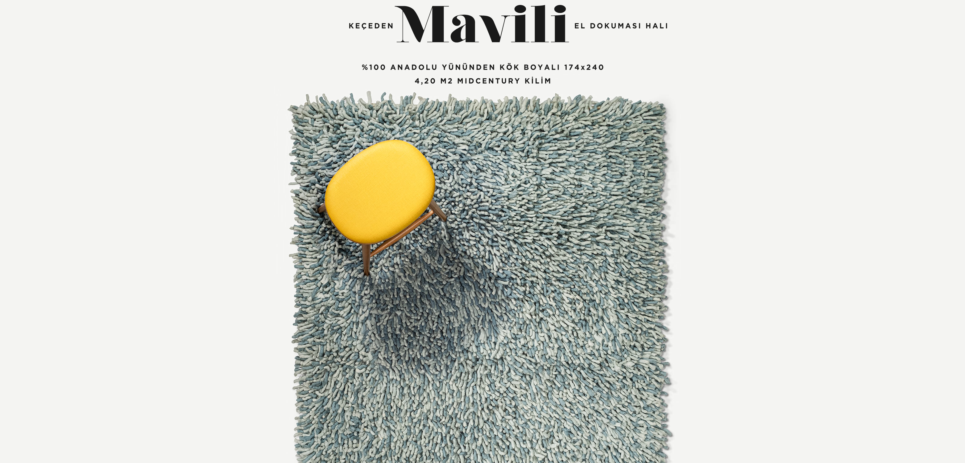 mavili el dokuması keçe halı 174x240, 4,20 m2 resmi