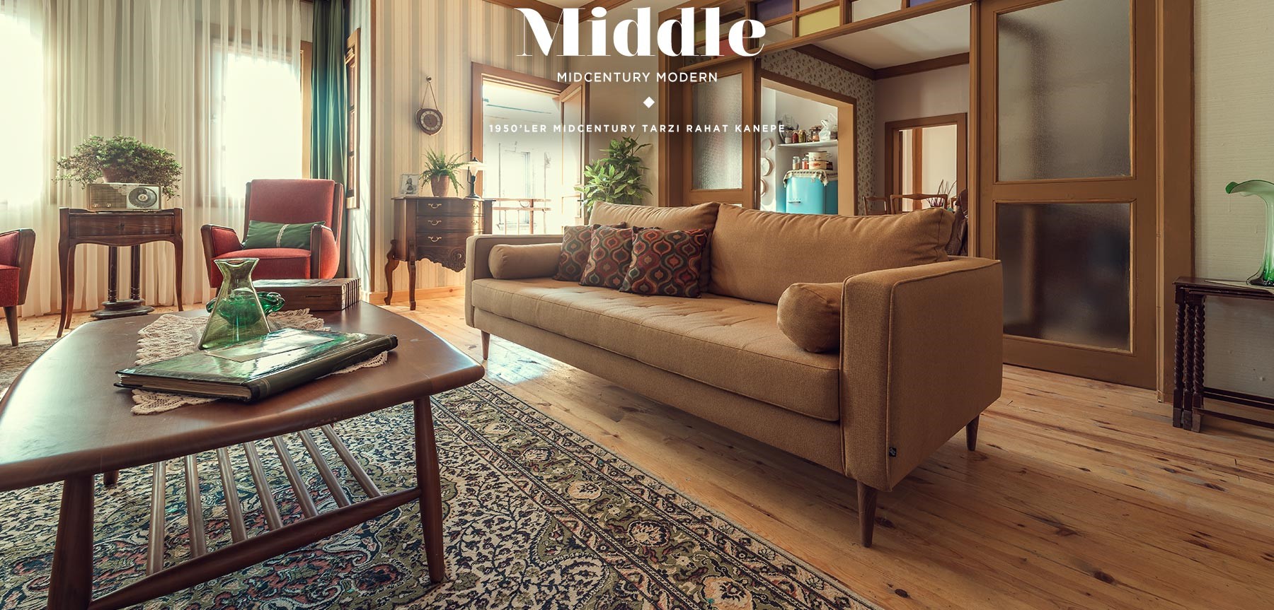 middle bold üçlü midcentury kanepe hardal resmi