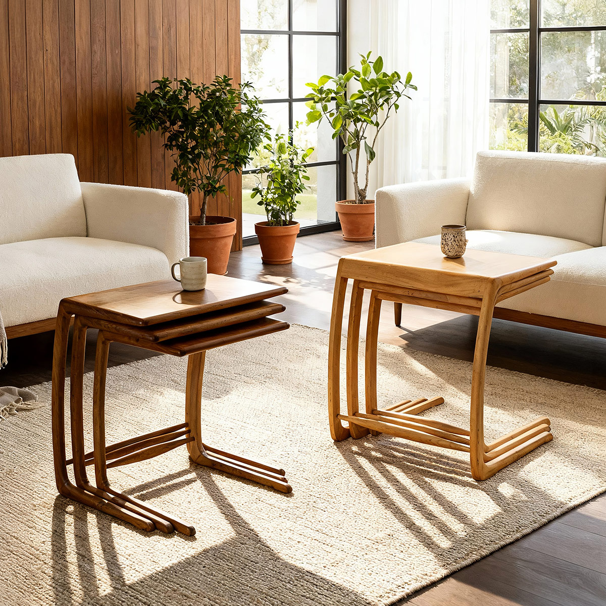 Junior Trio MidCentury Ceviz Zigon C Sehpa Seti resmi